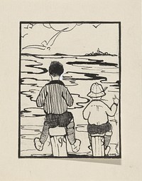 Twee jongens aan een waterkant (c. 1900 - c. 1940) by C Goes