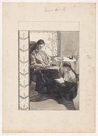 Lezend meisje bij een zittende vrouw (c. 1880 - c. 1930) by anonymous