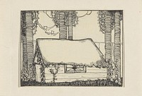 Schuur of hut met rieten dak tussen de bomen (c. 1900 - c. 1940) by C Goes