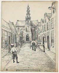 Jongen en man met kar in een straat (c. 1880 - c. 1930) by G van Doorn