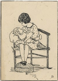 Meisje met een baby op schoot (c. 1880 - c. 1930)