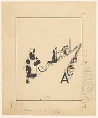 Rijen met letters van het alfabet, mensen, dieren en voorwerpen (c. 1880 - c. 1910) by anonymous