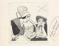 Vrouw met een worst aan haar neus (c. 1900 - c. 1950) by anonymous