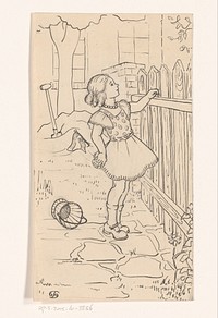 Meisje kijkt over een hek (c. 1890 - c. 1940)