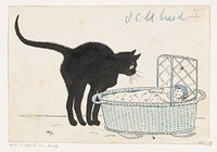 Kat kijkt in een poppenmand (c. 1890 - c. 1930) by Totie