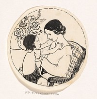Meisje op moeders schoot (c. 1925 - c. 1935) by A Tinbergen