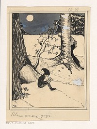 Kabouter leest een boek bij maanlicht (c. 1925 - c. 1935) by A Tinbergen