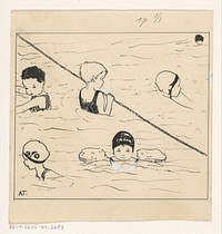 Kinderen in een zwembad (c. 1925 - c. 1935) by A Tinbergen