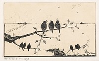 Negen vogels op boomtakken (c. 1925 - c. 1935) by A Tinbergen