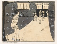 Meisje loopt langs school (c. 1925 - c. 1935) by A Tinbergen