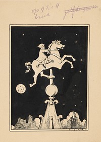 Meisje berijdt een paard op een torenspits (1895 - 1950) by Nelly Spoor