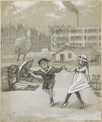 Dansende jongen en meisje in een stadspark of speeltuin (1888 - 1943) by Felix Hess