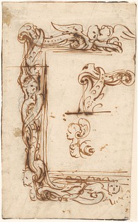 Ontwerp voor een lijst, met een verbeterde oplossing voor de linker bovenhoek en de linker onderhoek (c. 1610 - c. 1625) by anonymous