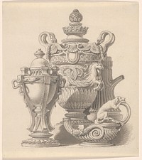 Reukvaas, een vaas, een olielamp en een koffiepot (c. 1780) by Jean Baptiste Huet le vieux