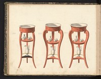 Drie ontwerpen voor drie-potige wastafels (c. 1825 - c. 1839) by anonymous