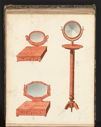 Ontwerp voor een scheerspiegel en twee ontwerpen voor toiletspiegels (c. 1825 - c. 1839) by anonymous