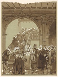 Adel in een trappenhuis in de zeventiende eeuw (1868 - 1940) by Johan Braakensiek