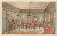 Eetkamer met rode stoelen (c. 1925) by Monogrammist HK Nederland 20ste eeuw