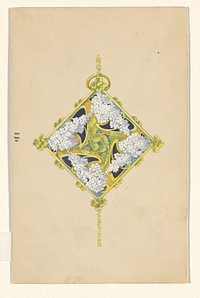 Ontwerp voor een hanger met bloemtakken van seringen, van geëmailleerd goud (c. 1905) by Paul Louchet
