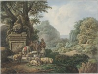 Landschap met herders bij een waterplaats (1789 - 1853) by Jan Willem Pieneman