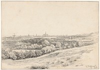 Landschap met enkele molens en een kerk in het verschiet (1825) by Cornelis Steffelaar