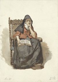 Zittende peinzende vrouw met boek (1836 - 1915) by Johannes Engel Masurel