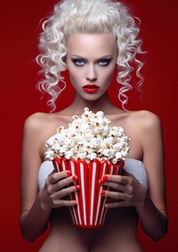 Popcorn holding food red. 