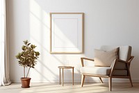 White poster with a plant and chair in a living room  furniture armchair pillow.