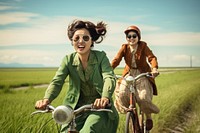 Chinese women bicycle vehicle cycling.