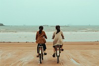 Chinese women vacation cycling bicycle.