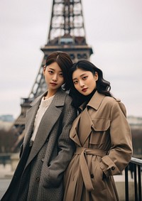Two korean girls overcoat portrait jacket.
