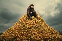 Pyramid of bananas monkey mammal animal. AI generated Image by rawpixel.