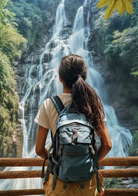  Waterfall adventure backpack outdoors. AI generated Image by rawpixel.
