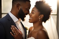 African American couple happy wedding bride adult affectionate.