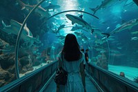 Korean woman aquarium shark outdoors.