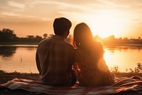  Thai couple backlighting sunset adult. AI generated Image by rawpixel.