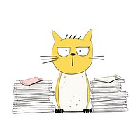 Cat sitting on a some papers cartoon drawing animal. AI generated Image by rawpixel.