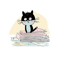 Cat sitting on a some papers cartoon drawing sketch. AI generated Image by rawpixel.