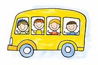 3 kids in the yellow school bus vehicle cartoon transportation.