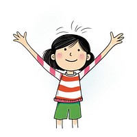 Asian girl hands up drawing cartoon sketch.
