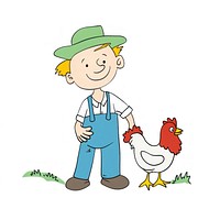 Farmer holding a hen drawing chicken poultry.