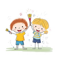 Kids holding a big paint brush cleaning drawing cartoon. AI generated Image by rawpixel.