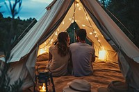Romantic camping trip tent outdoors adult.