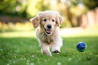 Puppy playing fetch ball mammal animal.