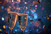 Champagne glasses confetti celebration drink.