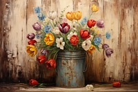  Flowers in bucket painting plant art. 