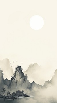 Mountain range with the moon outdoors painting drawing.