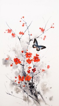 Painting butterfly outdoors blossom.