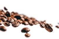 Flying coffee beans border white background freshness beverage.