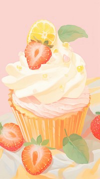  Mixed fruit cupcake with white cream strawberry dessert plant. AI generated Image by rawpixel.